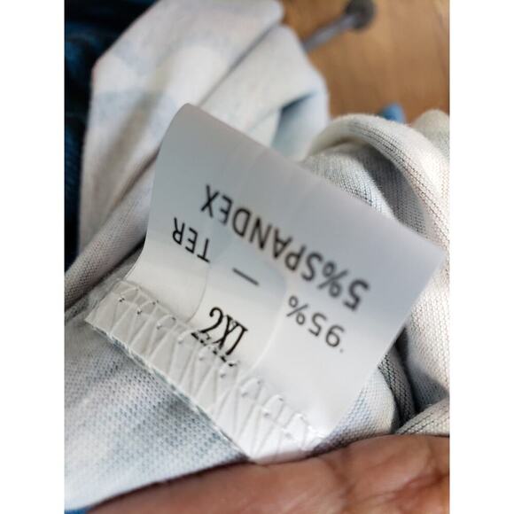 A-Line Dress Women's 2XL Blue Geo Print Stretch Long Sleeve V Neck Side Pockets - Picture 6 of 13